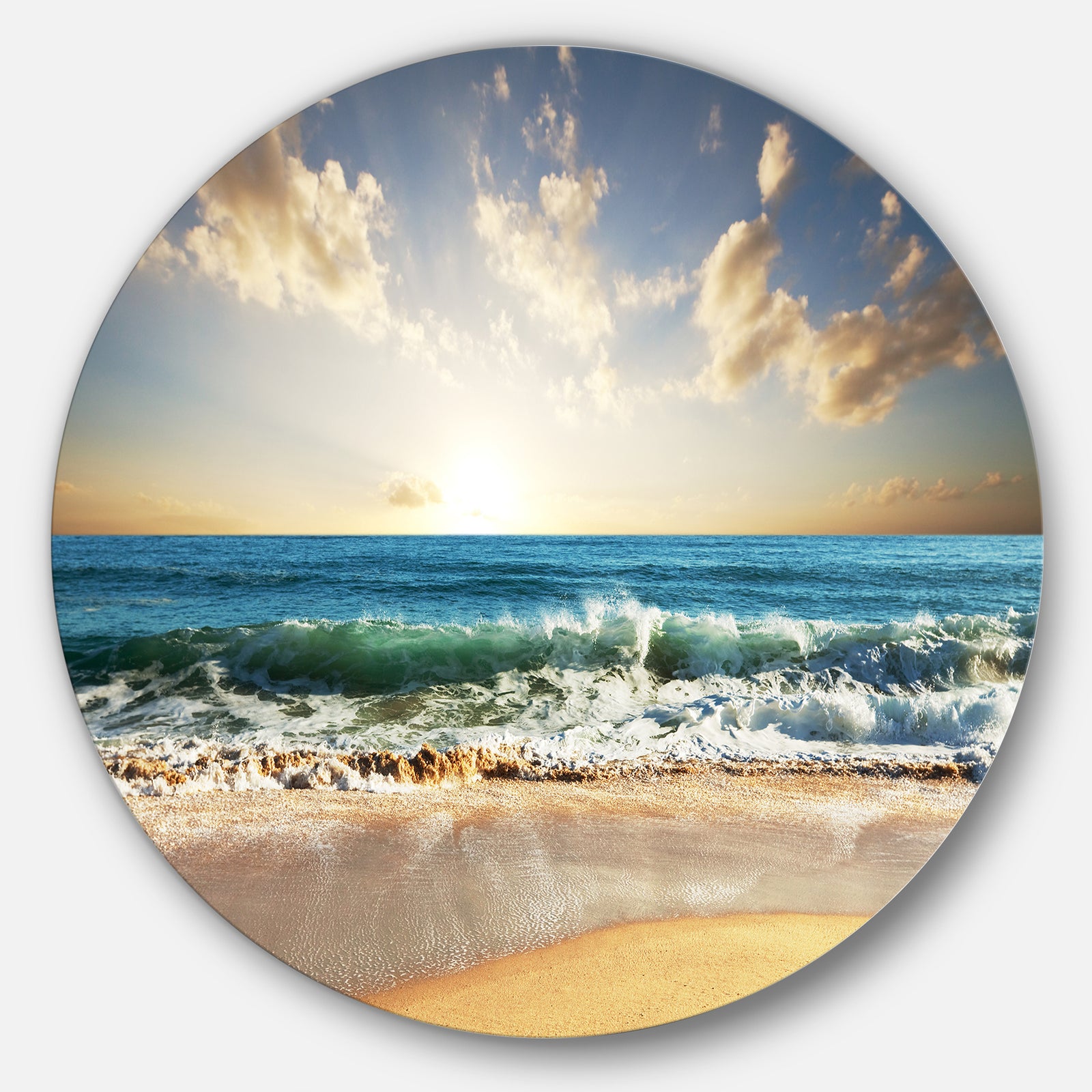 Cloudy Sky and Vibrant Blue Sea - Seashore Circle Metal Artwork