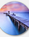 Beach with Blue Waters and Wood Bridge - Sea Pier Disc Metal Artwork