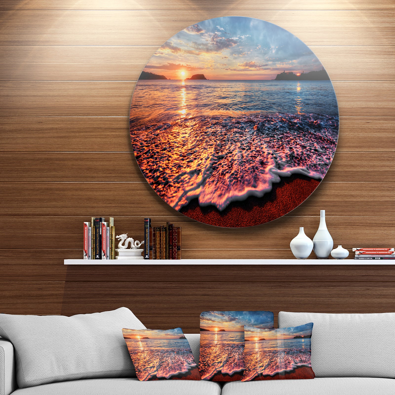 Peaceful Evening Beach View - Seashore Circle Wall Art