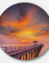 Seashore with Long Wooden Pier - Sea Pier and Bridge Round Metal Wall Art