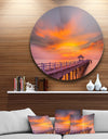 Seashore with Long Wooden Pier - Sea Pier and Bridge Round Metal Wall Art