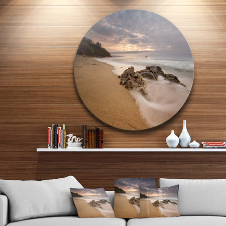 Peaceful Seashore with White Waves - Beach Large Disc Metal Wall art