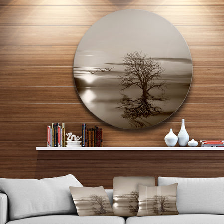 Flying Birds and Lonely Tree - Round Wall Art Landscape