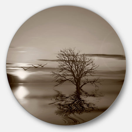 Flying Birds and Lonely Tree - Round Wall Art Landscape
