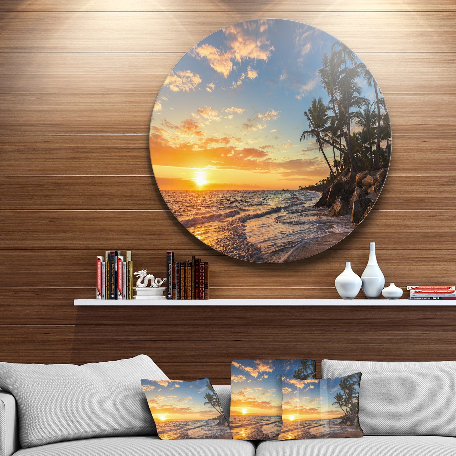 Paradise Tropical Island Beach with Palms - Seascape Circle Wall Art