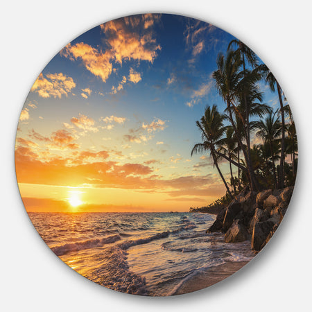 Paradise Tropical Island Beach with Palms - Seascape Circle Wall Art