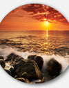 Bright Sunset over Rocky Shore - Modern Seashore Large Disc Metal Wall art