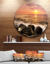 Bright Sunset over Rocky Shore - Modern Seashore Large Disc Metal Wall art