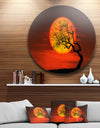 Birds and Tree Silhouette at Sunset - Disc Metal Wall Art Landscape