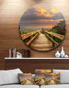 Long Wooden Stairs into the Sea - Sea Bridge Disc Metal Artwork