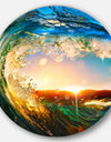 Colored Ocean Waves Falling Down - Modern Seashore Disc Metal Wall Art