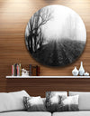 Black and White Misty Landscape Panorama - Landscape Round Wall Art