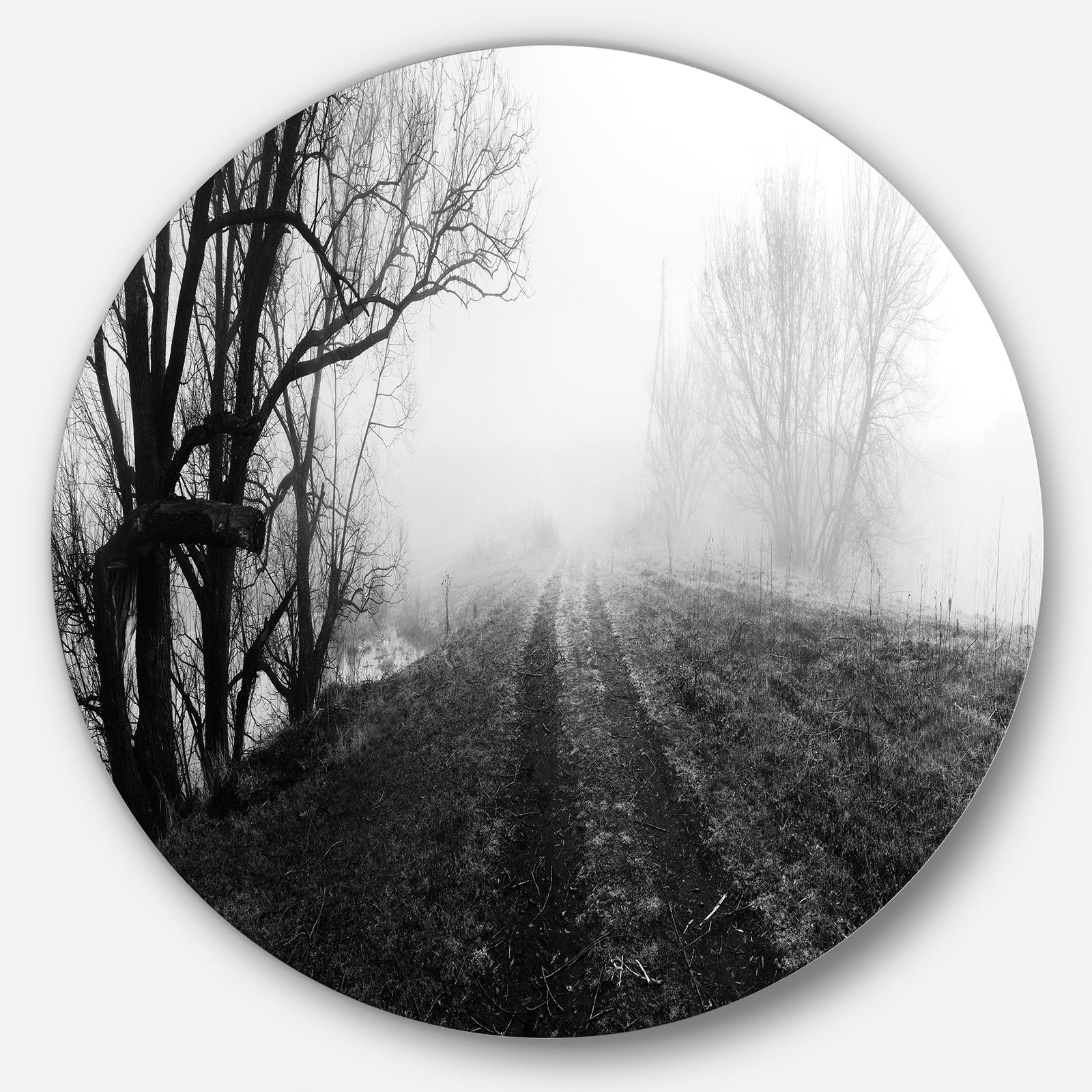 Black and White Misty Landscape Panorama - Landscape Round Wall Art