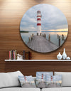 Lighthouse at Lake Neusiedl at Sunset - Sea Bridge Round Wall Art