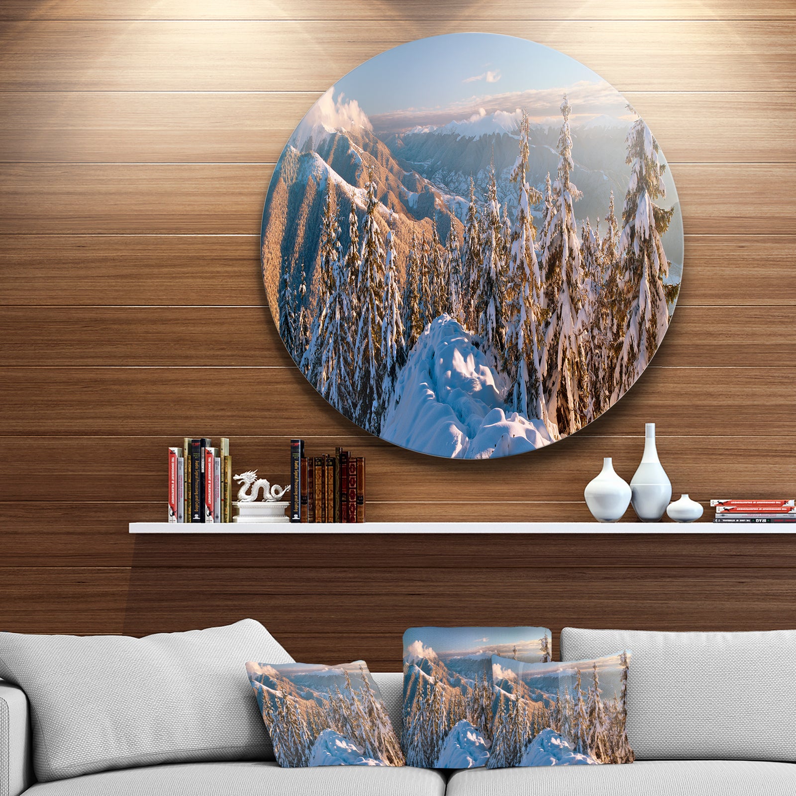 Winter Carpathians Panoramic View - Landscape Round Metal Wall Art