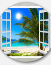 Window Open to Beach with Palm - Seashore Round Wall Art