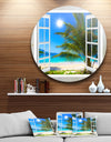 Window Open to Beach with Palm - Seashore Round Wall Art