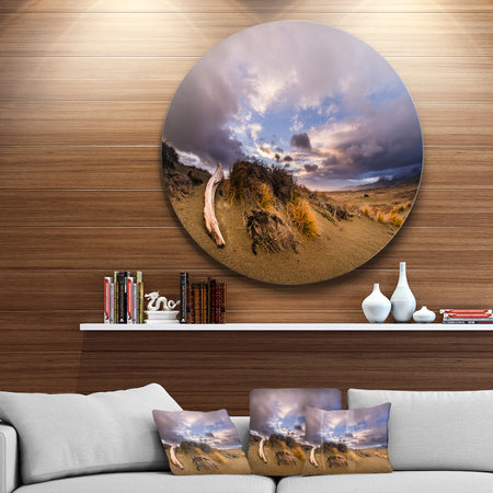 Old Wooden Trunk in the Sunset - Modern Seascape Circle Wall Art