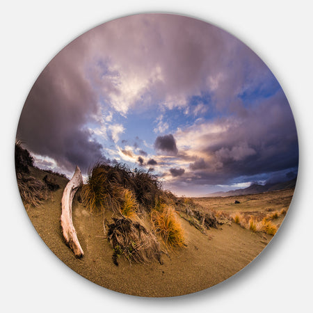 Old Wooden Trunk in the Sunset - Modern Seascape Circle Wall Art