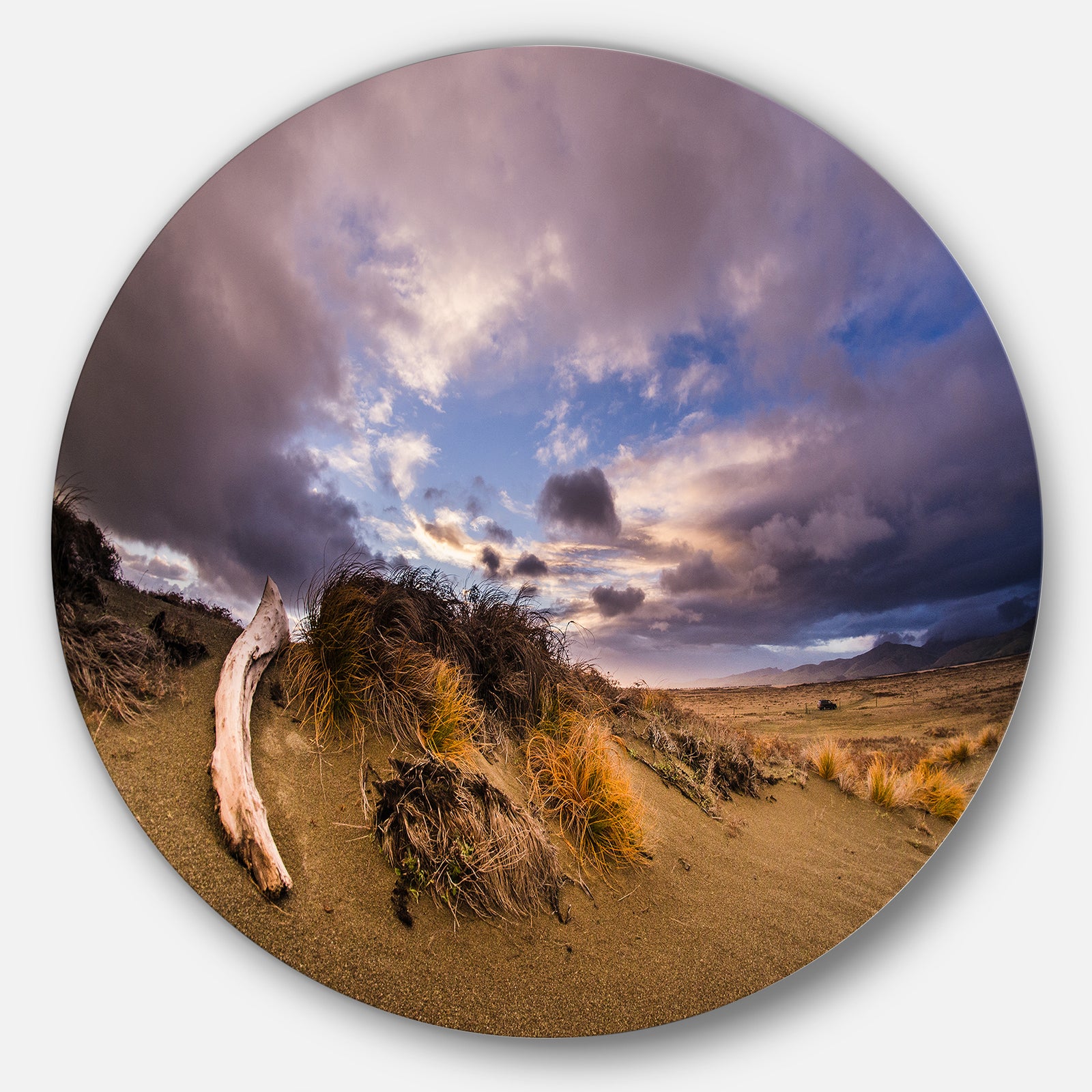 Old Wooden Trunk in the Sunset - Modern Seascape Circle Wall Art