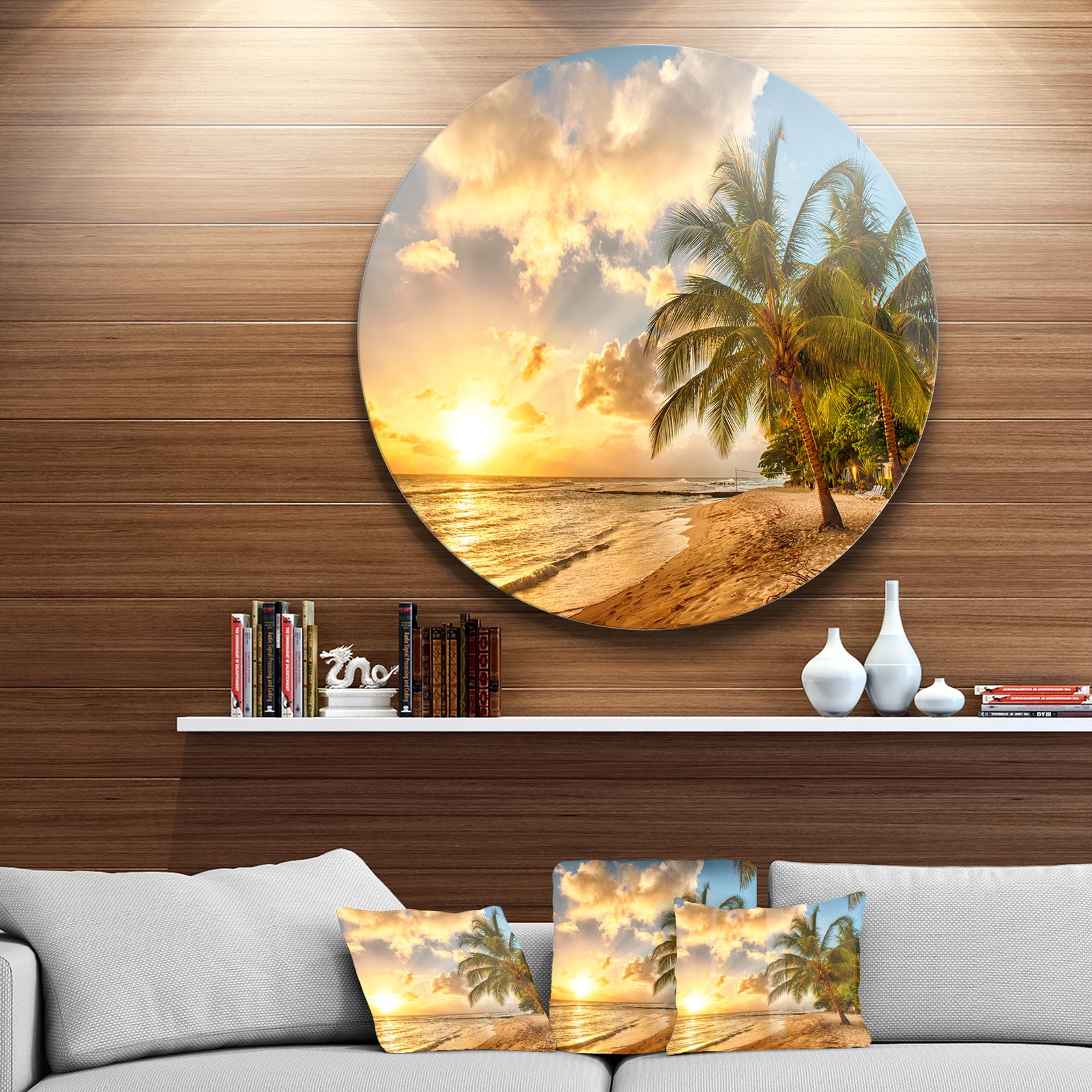 Gorgeous Beach of Island Barbados - Modern Seascape Circle Wall Art