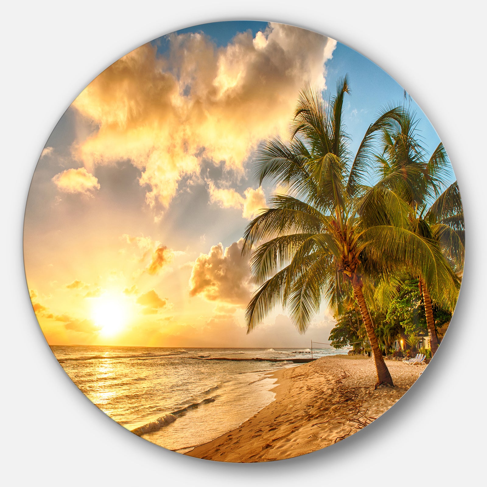 Gorgeous Beach of Island Barbados - Modern Seascape Circle Wall Art