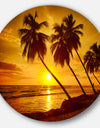 Beach Sunset in Island Barbados - Modern Seascape Round Metal Wall Art