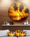 Beach Sunset in Island Barbados - Modern Seascape Round Metal Wall Art