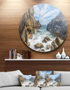 Sea Waves Hitting Rocky Shore - Modern Seascape Round Metal Wall Art
