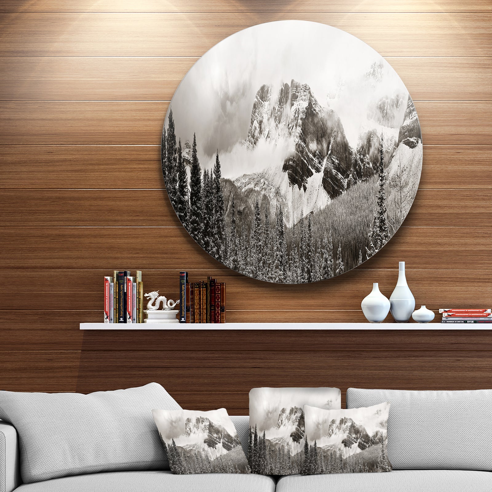 Snow Capped Hills and Bow Lake - Landscape Disc Metal Artwork