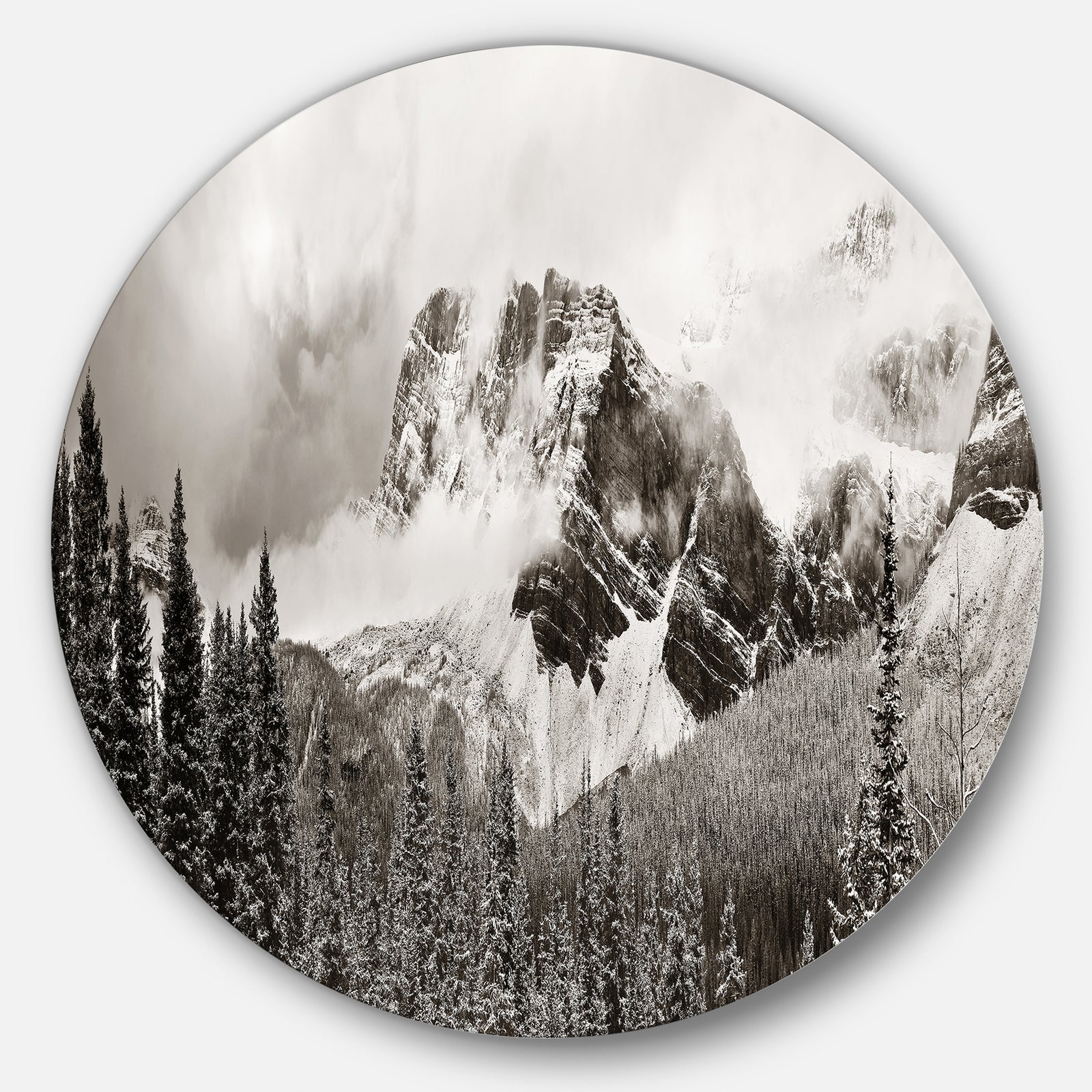 Snow Capped Hills and Bow Lake - Landscape Disc Metal Artwork