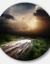 Muddy Countryside Roads under Dark Clouds - Landscape Disc Metal Wall Art