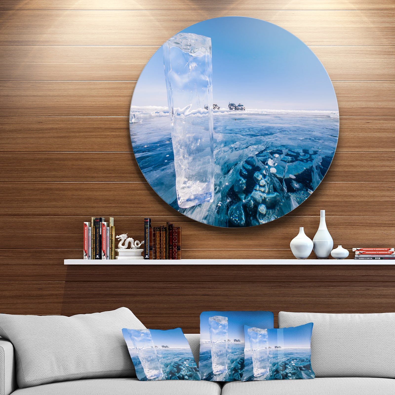 Blue Ice under Bright Sky - Landscape Large Disc Metal Wall art