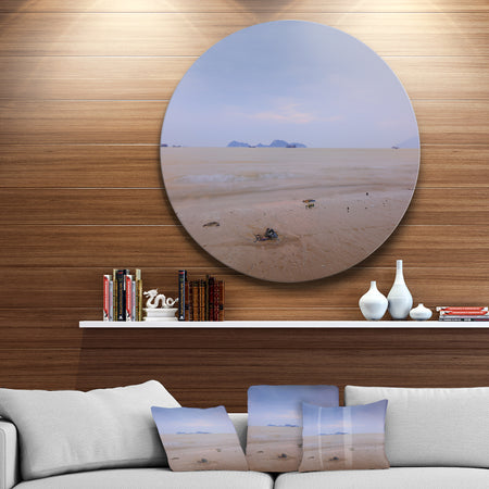 Soft Blue Sunset at Lung Kwu Tan Beach - Landscape Round Metal Wall Art
