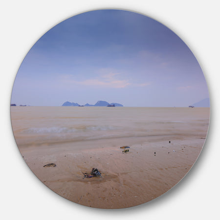Soft Blue Sunset at Lung Kwu Tan Beach - Landscape Round Metal Wall Art