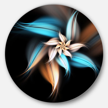 Blue Brown Digital Art Fractal Flower - Floral Large Circle Metal Wall art