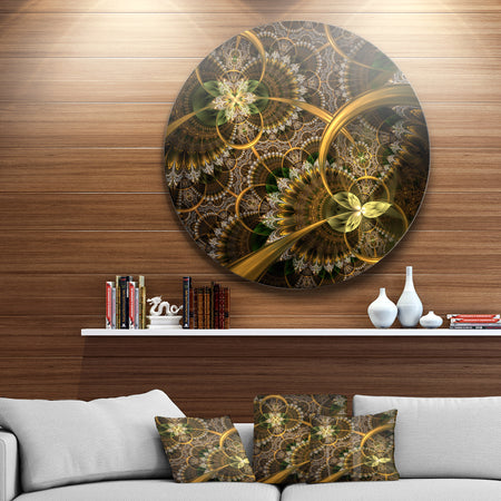 Dark Green Gold Digital Art Fractal Flower - Floral Circle Wall Art