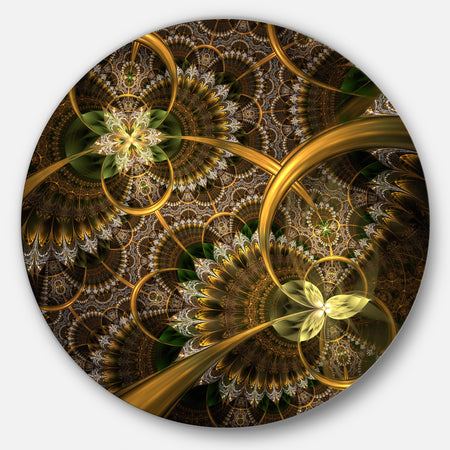 Dark Green Gold Digital Art Fractal Flower - Floral Circle Wall Art