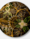 Green Gold Digital Art Fractal Flower - Floral Round Metal Wall Art