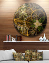 Green Gold Digital Art Fractal Flower - Floral Round Metal Wall Art