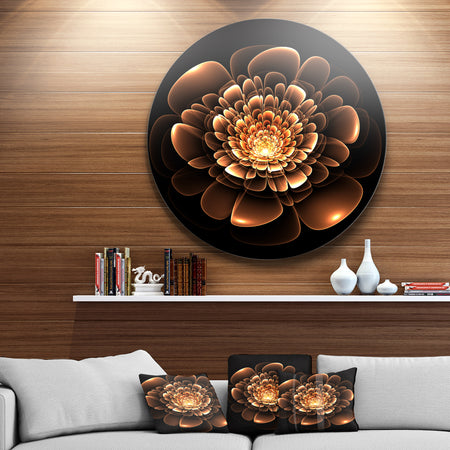 Glittering Brown Yellow Fractal Flower - Floral Disc Metal Wall Art