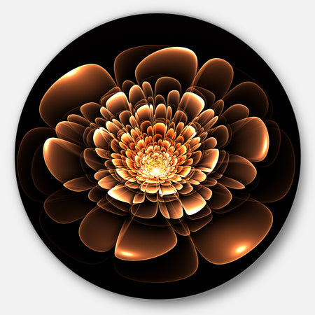 Glittering Brown Yellow Fractal Flower - Floral Disc Metal Wall Art