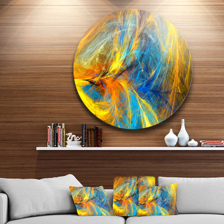 Gold and Blue Psychedelic Pattern - Abstract Round Metal Wall Art