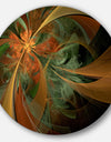 Symmetrical Orange Digital Fractal Flower - Modern Floral Disc Metal Artwork