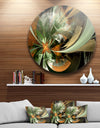 Symmetrical Orange Green Fractal Flower - Modern Floral Circle Wall Art