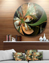 Orange and Green Fractal Flower - Modern Floral Circle Wall Art