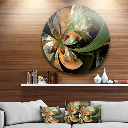 Orange and Green Fractal Flower - Modern Floral Circle Wall Art