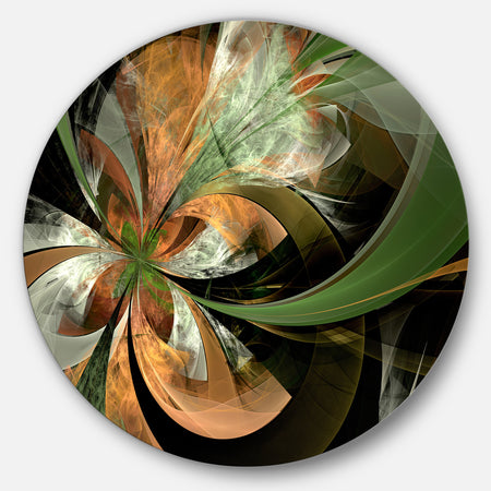 Orange and Green Fractal Flower - Modern Floral Circle Wall Art