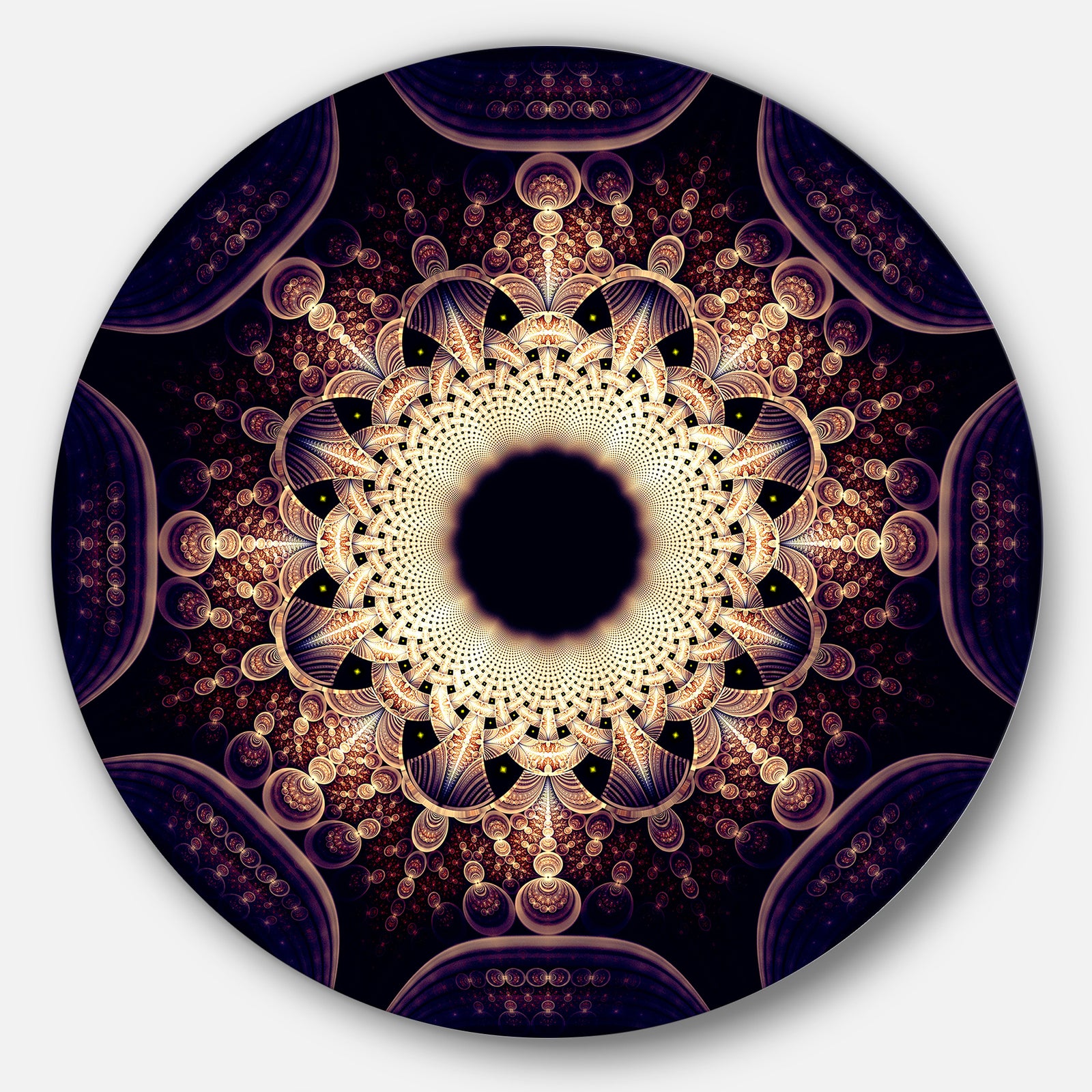 Rounded Symmetrical Yellow Fractal Flower - Modern Floral Large Disc Metal Wall art