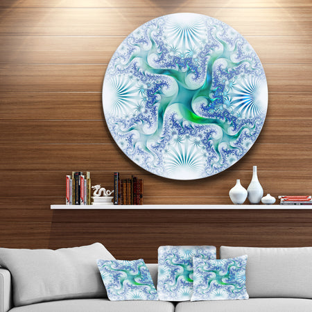 Light Blue and Green Fractal Design - Abstract Disc Metal Artwork